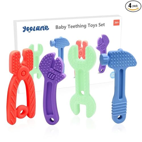 Baby Teether [Original] - Silicone Teething Toys for Babies, Tools Set Shape Teething Relief Chew Toy | Stuff Essential and Gift for Toddler Infant Boy Girl 3+ Months | 4 Pieces