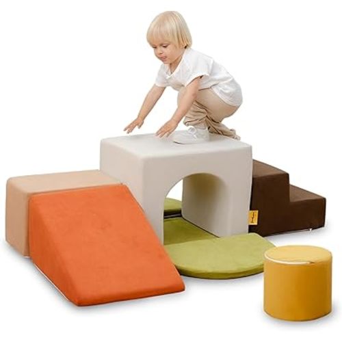 BanaSuper Kids Climbing Foam Blocks Playset - 7 Piece Toddler Climbing Toys, Indoor Gross Motor Development Montessori Gross Motor Toy for Babies & Toddlers (Colorful)