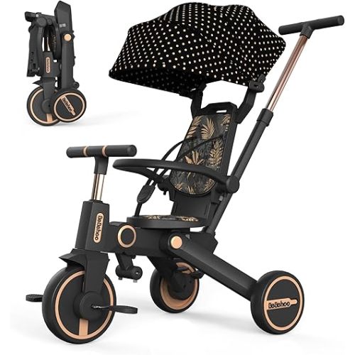 Tricycle Stroller for Toddler,Foldable Baby Tricycle,Kids Balance Bike with Push Handle,Toddlers Stroller Bike with 1 to 5 Years,7-in-1 Push Tricycle Bike for Kids(Gold)