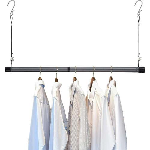 OLIYNEDY Hanging Closet Rod, Length and Height Adjustable Closet Hanging Organizer,40 Inch Height Space-Saving Clothes Hanging Bar