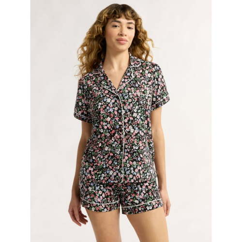 Joyspun Women’s and Women’s Plus Knit Notch Collar Top and Shorts Pajama Set, 2-Piece, Sizes S to 3X