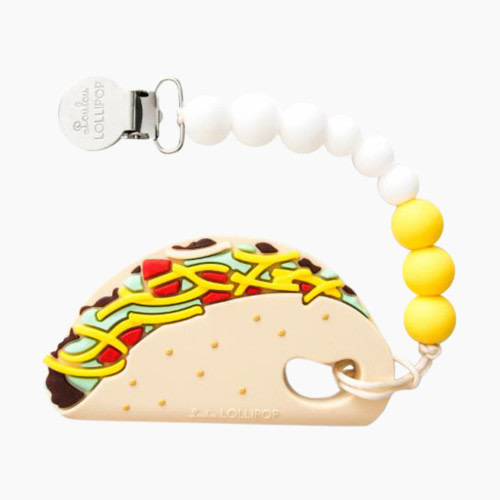 Loulou Lollipop Silicone Teether with Metal Clip - Taco (Yellow & White)