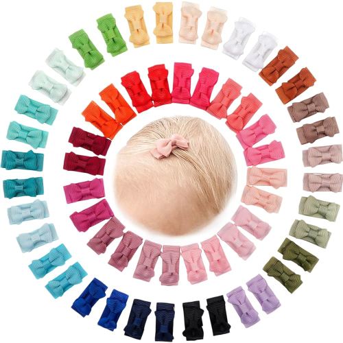 CÉLLOT 60Pcs Baby Hair Clips 1.2" Tiny Baby Bows Snap Hair Clips for Thin Hair Grosgrain Ribbon Hair Bows Clips for Baby Girls Toddlers Infant in Pairs