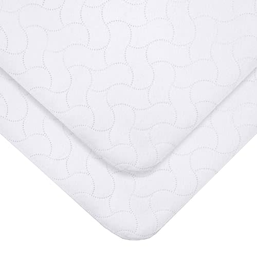 American Baby Company 2 Pack Waterproof Flat Reusable Bassinet Mattress Pad Protector, Embossed Quilt-Like Bassinet Protective Mattress Pad Cover for Babies, Adults and Pets, White, 15" x 33"