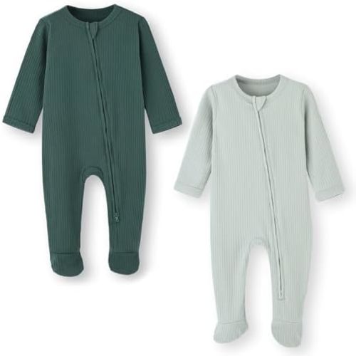 ACESTAR Baby Footies Pajamas, 2-Way Zipper Baby Sleepers with Mitten Cuffs - Long Sleeve Baby Zip Up Onesie for 0-12 Months