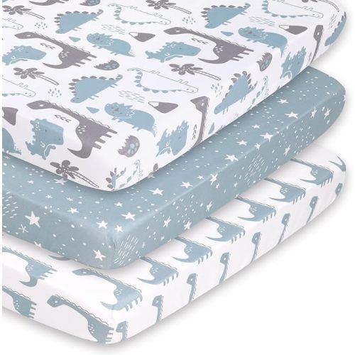 The Peanutshell Mini Crib Fitted Sheets Set, Playard, Pack Play Sheets, Playpen, Dinosaur
