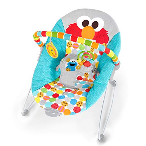 Bright Starts Sesame Street Baby Bouncer Soothing Vibrations Infant Seat - I Spot Elmo! with Cookie Monster and Big Bird - Removable-Toy Bar, 0-6 Months Up to 20 lbs