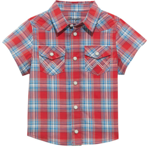 Wrangler Infant Boys' Plaid Print Short Sleeve Snap Western Shirt