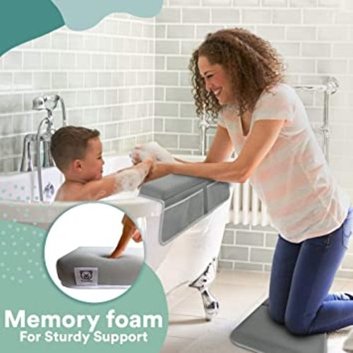 Baby Bath Kneeler and Elbow Rest Pad Set - Thickest Bathtub Kneeler Pad with Memory Foam and Bath Toys Organizer - Ideal Bath Kneeling Pad for Bathing Baby - Relieve your Knees and Elbows - Toodly