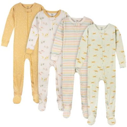 Gerber Baby Neutral Snug Fit Footed Pajamas, 4-Pack, Safari, 3-6 months