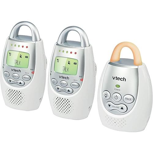 VTech DM221-2 Audio Baby Monitor with up to 1,000 ft of Range, Vibrating Sound-Alert, Talk Back Intercom, Night Light Loop & Two Parent Units, White
