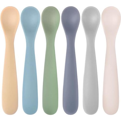 Eascrozn Silicone Baby Spoons Self Feeding 6+ Months, 6 Pack First Stage Baby Led Weaning Supplies, Soft Tip Feeding Spoon, BPA Free, Dishwasher and Boil Safe