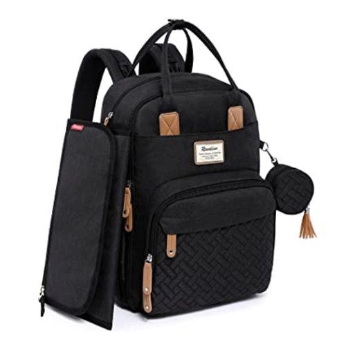 RUVALINO Diaper Bag Backpack, Multifunction Travel Pack Maternity Baby Changing Bags, Large Capacity, Waterproof, Black