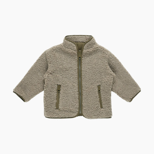 Quincy Mae Shearling Zip Jacket - Olive, 3-6 M