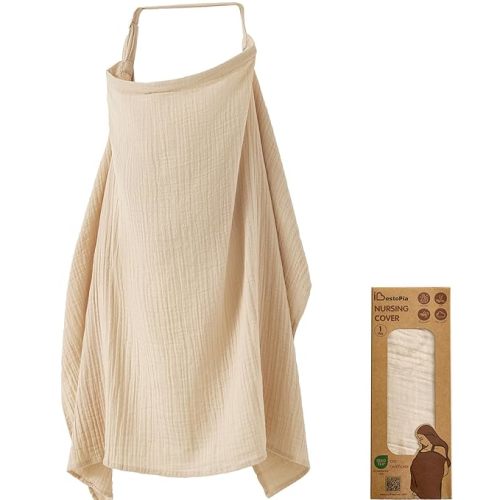 Nursing Cover 100% Cotton Breastfeeding Cover Privacy Muslin Large Full Coverage Nursing Scarf with Gift Box (Linen)