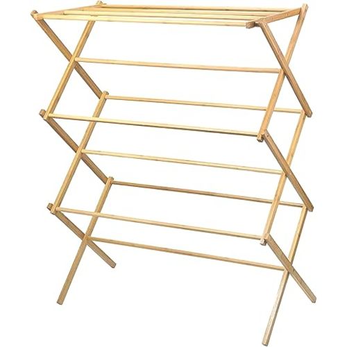 Home-it Wooden Clothes Drying Rack for Laundry - Collapsible Folding Bamboo Laundry Drying Rack for Drying Clothes - Heavy Duty Pre Assembled