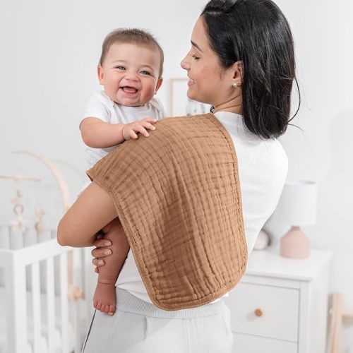 Comfy Cubs Muslin Burp Cloths 20" x 10", Pack of 6 - Large, 6-Layer, Ultra Absorbent 100% Cotton for Baby Drool and Messes - Soft, Safe & Gentle Baby Burp Cloths Set for Boys & Girls - Multi