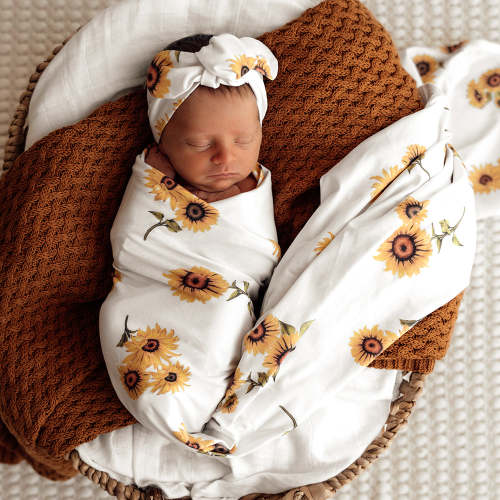 Sunflower Organic Jersey Wrap & Topknot Set | Snuggle Hunny