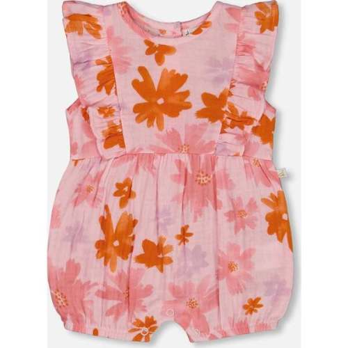 Muslin Romper, Pink And Coral Flowers - Deux par Deux | Maisonette