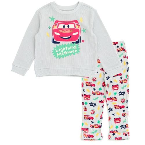 Disney Mickey Mouse Donald Duck Pluto Newborn Baby Boys Waffle Knit Drop Shoulder Sweatshirt and Jogger Pants Outfit Set Cream / Blue 0-3 Months