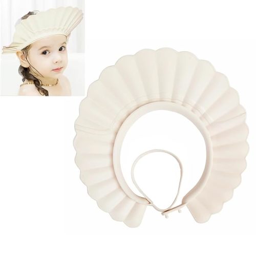 Baby Shower Cap Bath Visor Protection Silicone Adjustable Safe Shower Bathing Cap for Infants Toddler Baby Kids Children (6 Months-12 Years old/15.8-22.8In, Beige)
