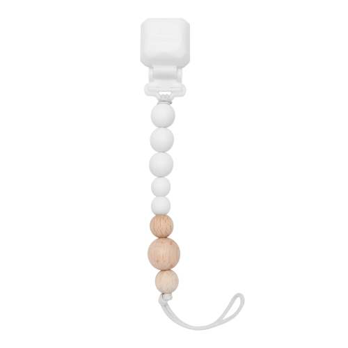 Gem Color Pop Silicone & Wood Pacifier Clip - White