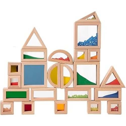 Dinhon 23PCS Sensory Blocks for Toddlers 1-3 & Kids 4-8 - Large Montessori Wooden Building Blocks with Rainbow Colors, Stacking Toys for Boys Girls, Sensory Play & Preschool Learning, Toddler Gift
