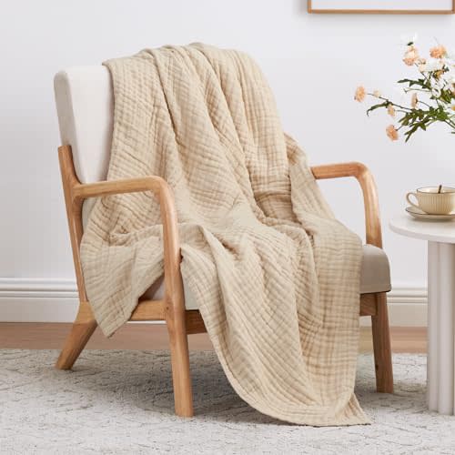 Love's Cabin 100% Cotton Muslin Blanket, 60"x80" Twin Apricot Throw Blanket, Lightweight and Breathable All Season
