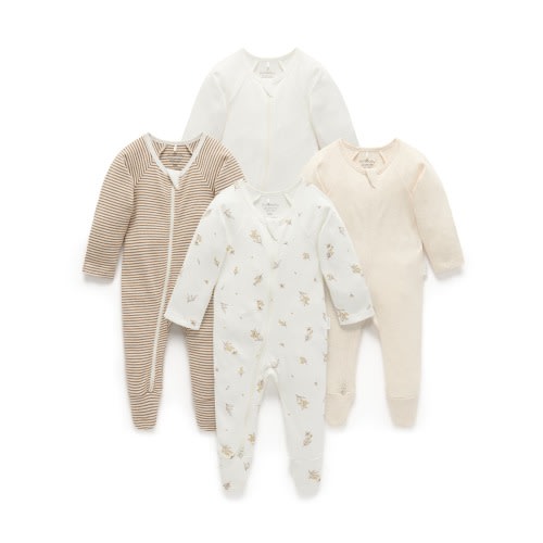4 Pack Zip Growsuit - Vanilla Wattle Bee Pack - Purebaby