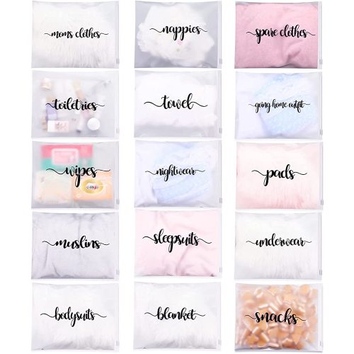 15 Packs Hospital Bags for Labor and Delivery 11.02 x 13.78 Inch Diaper Bag Organizing Pouches Resealable Maternity Hospital Bag Essentials Frosted Clear Plastic Bags for Packaging Baby Mom Product