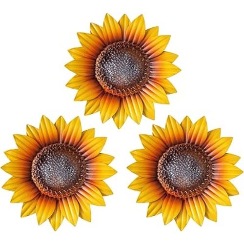 YEAHOME Sunflower Wall Decor - 9'' Metal Flower Wall Art Decorations 3 PACK Spring Yard Garden Sunflower Decor Hanging for Kitchen, Bathroom, Bedroom, Set of 3 Handmade Gift for Home, Indoor, Outdoor