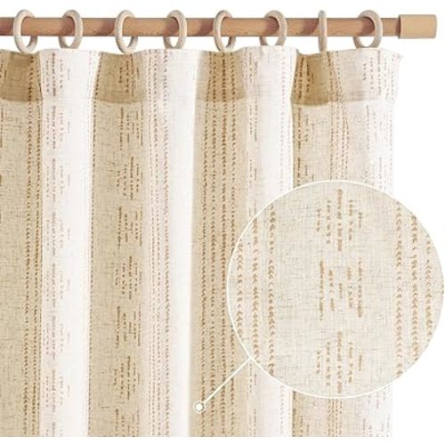 Jinchan Boho Curtains - Living Room Farmhouse Taupe Curtains, 84 Inch Length, 2 Panels for Bedroom, Geometric Striped Mudcloth, Light Filtering, Rod Pocket, Taupe on Beige