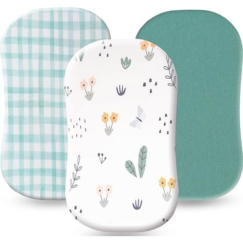 Bassinet Sheets 17" x 29" Fit for Halo BassiNest Swivel Sleeper and 4moms Mamaroo Sleep, 100% Jersey Cotton Super Soft and Breathable Bassinet Fitted Sheets for Baby, 3 Pack