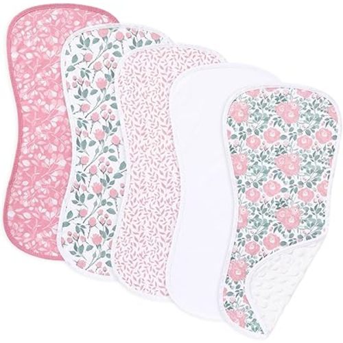 sleepyturtle 5 Pack Baby Soft and Absorbent Unisex Burp Cloths (Pink-hh)