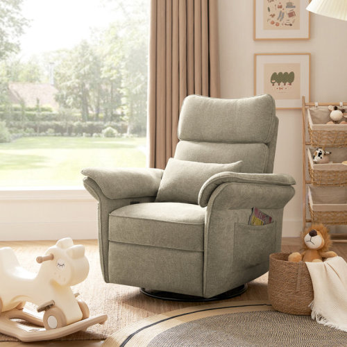 Beckette 41.75" Modern Swivel Glider Nursery Power Recliner with Adjustable Headrest