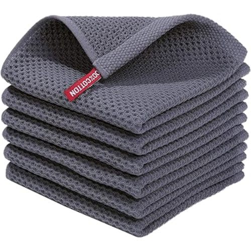 Homaxy 100% Cotton Waffle Weave Kitchen Dish Cloths, Ultra Soft Absorbent Quick Drying Dish Towels, 12 x 12 Inches, 6-Pack, Dark Grey