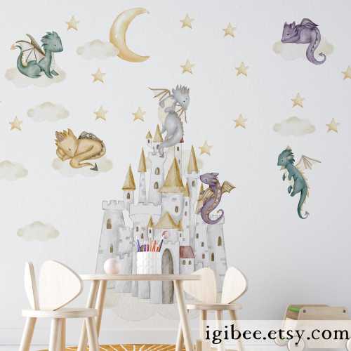 dragon nursery decals, dragon wall decal, Baby Room Wall,  dragon nursery, cute dragon decal, wall decal kids, Kids Wall Stickers