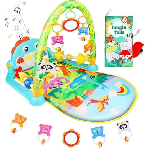 VZO Baby Gyms Play Mats, Baby Play Gym Floor Play Mat, Baby Tummy Time Play Mat, Activity Gym Mat, Piano Gym Baby Mat, Play Mats for Babies and Toddlers 0-3-6-12 Months (Dinosaur)