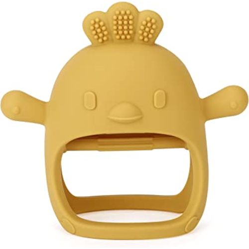 Socub Silicone Baby Teether Toy for Infants 12+ Months, BPA Free Anti-Drop Silicone Mitten Teething Toy for Soothing Sore Gums, Baby Chew Toys for Sucking Needs, Mango