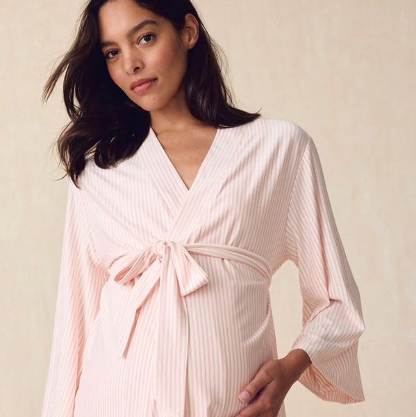 LAKE | Women | DreamModal™ Pajamas | English Rose Pencil Stripe Maternity Kimono Bundle