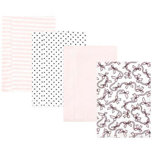 Hudson Baby Infant Girl Cotton Flannel Burp Cloths, Pink Bows 4 Pack, One Size