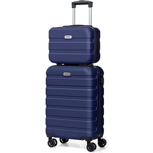 AnyZip Carry On Luggage 2PCS Luggage Set PC ABS Hardshell Lightweight Suitcase TSA Lock with 4 Spinner Wheels(14/20, Dark Blue)
