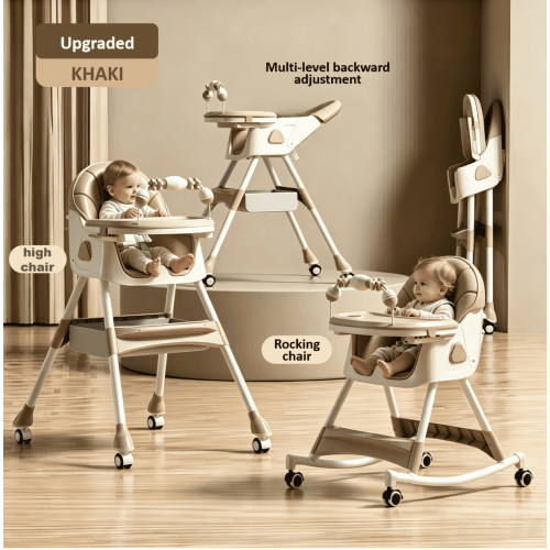 YOUYOVE 6-in-1 Convertible High Chair Baby Feeding Chairs & Baby Swing for Babies and Toddlers with Double Easy-Clean Trays & PU Cushion, Khaki