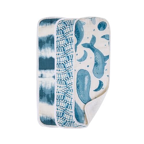 Crane Baby Muslin Baby Burp Cloths, Lightweight Absorbent Burp Cloth, Ocean Theme, Set of 3, 7" x 20", Newborn Baby Essentials, Burp Cloths Baby Boy, Burp Cloths Baby Girl, Baby Newborn Essentials