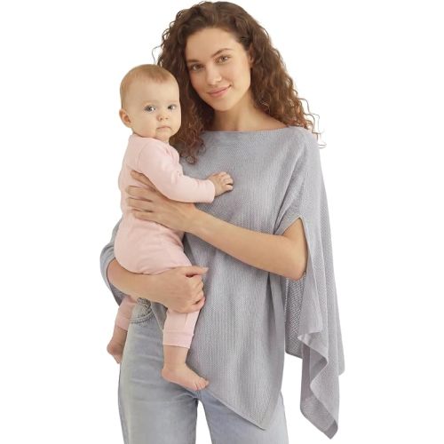 PATPAT Mesh Nursing Cover, Breathable Solid Knit Poncho, Light Gray