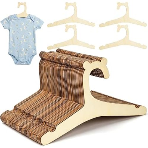 50 Pack Wooden Baby Hangers, 9 Inch Non Slip Baby Cloth Hanger with Bear Ears, Small Cute Coat Hangers for Newborn Toddlers Coats, Suits, Pants, Jackets, Clothing Storage