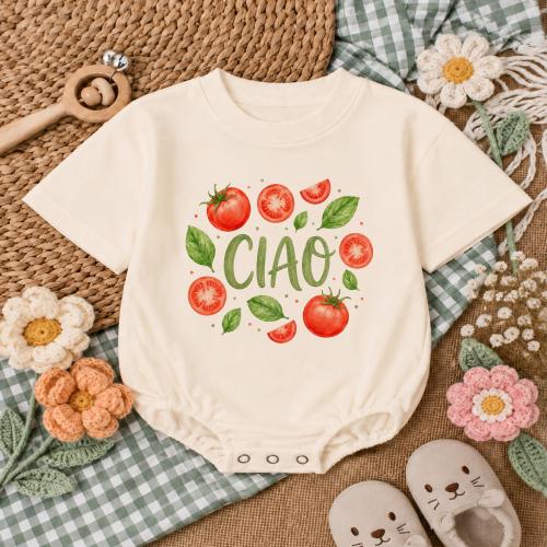 Ciao Tomato Baby Romper, Italian Food Infant Bodysuit, Cute Tomato & Basil Baby Outfit, Summer Baby Shower Gift