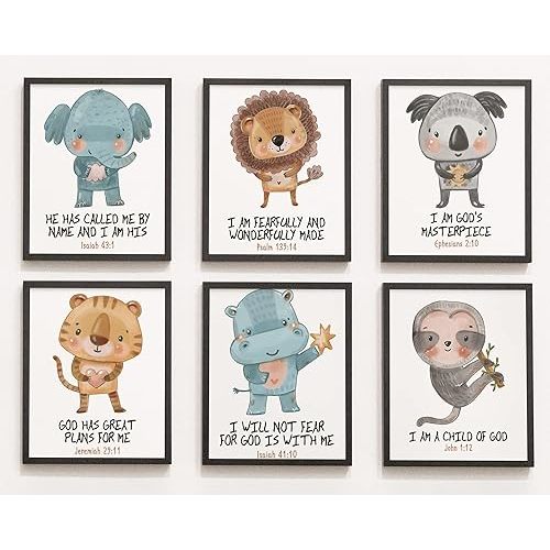 Tuyashua Bible Verse Wall Art, Woodland Animal Art Print Set of 6 (8x10inch), Christian Wall Decor, Watercolor Baby Animal Posters, Nursery Room Wall Decor (UNFRAMED) ZSH008