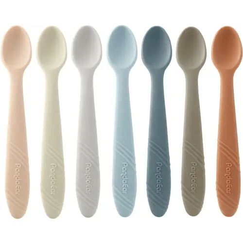 PandaEar 7 Pack Silicone Baby Feeding Spoons, First Stage Training Spoon Infant Utensils Feeding Supplies, BPA Free Gum-Friendly Soft Tip Baby Led Weaning Spoon