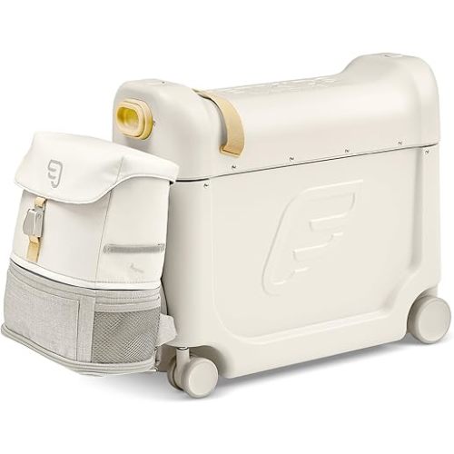 JetKids by Stokke Travel Bundle, White - Includes Kid’s Ride-On Suitcase & In-Flight Bed + Adjustable, Lightweight & Expandable Crew BackPack - Travel Essentials for Kids - Best for Ages 3-7